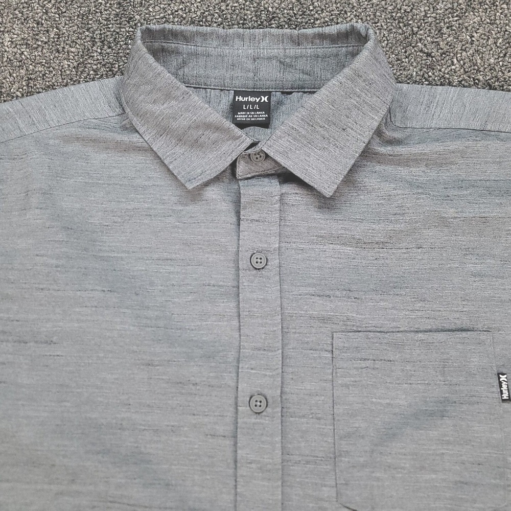 Hurley Shirt Mens Large Gray Performance Stretch Self Collar Grunge Rock Preppy